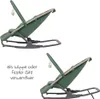 Two views of a green baby bouncer on a white background, with German text indicating its dual functionality. Produktbild-Vorschau