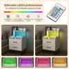 Collage of images showing a white nightstand with LED lighting and a remote control. Anteprima dell’immagine prodotto