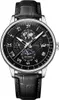 A close-up studio shot of a men's wristwatch with a black dial and leather strap. Produktbild-Vorschau