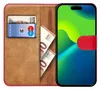 A phone case with cards and money inside, with a phone displaying a colorful wallpaper. Produktbild-Vorschau