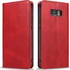 A red flip cover phone case is shown from two angles, open and closed. Produktbild-Vorschau