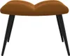 A brown velvet footstool with black legs against a white background. Voir les images du produit