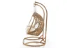 A hanging basket chair with cushions and a stand, isolated on a white background. Produktbild-Vorschau