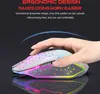 A hand is shown using a white and gray wireless computer mouse with colorful RGB lighting. Produktbild-Vorschau