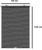 A black roller blind with a dotted pattern, shown with dimensions indicated. Voir les images du produit