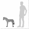 A plush zebra toy is shown next to a silhouette of a person for scale. Náhled obrázku produktu