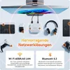A marketing image showcasing various computer peripherals and accessories connected to a monitor, highlighting network solutions. Produktbild-Vorschau