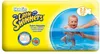A package of Huggies Little Swimmers swim nappies, showing a baby in water. Produktbild-Vorschau