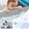 A collage showing a baby biting on a crib rail, a woman doing laundry, and icons with text related to product features. Voir les images du produit
