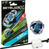 A Beyblade X Kreisel Starter Set, Sword Dran 3-60F, is displayed with its packaging and accessories. Produktbild-Vorschau