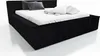 A black upholstered bed with white bedding and pillows on a white background. Produktbild-Vorschau