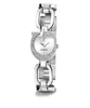 A silver Guess watch with a link bracelet and a crystal-embellished G-shaped bezel. Produktbild-Vorschau