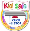 A marketing graphic for a "Kid Safe" product, showing a red mechanism with an arrow indicating "CLICK & STOP" under a grey bar. Podgląd zdjęcia produktu