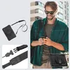 A man is using a tablet case with a strap while walking outside, with close-ups of the case's features. Produktbild-Vorschau