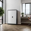 A metal cabinet is shown in a modern office setting with a desk and window. Produktbild-Vorschau