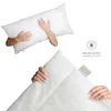 A collage of two images showing a white pillow and a white duvet cover being held by hands, with a washing instruction icon and text. Produktbild-Vorschau