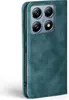 A teal-colored flip case for a smartphone, shown from the side with the camera module visible. Produktbild-Vorschau