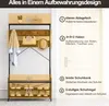 A product image showing a hallway storage unit with various features highlighted by text overlays and numbered callouts. Voir les images du produit