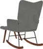 A grey velvet rocking chair with wooden legs and rockers, shown from the back. Náhľad obrázku produktu
