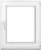 A white framed window with a clear glass pane, set against a white background. Produktbild-Vorschau