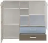 An open cabinet with shelves and drawers, viewed from the front. Produktbild-Vorschau