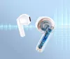A cutaway view of a wireless earbud showing its internal components, alongside a complete earbud, against a blue and white background with waveform graphics. Náhled obrázku produktu