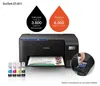 A black Epson EcoTank ET-2811 printer with ink bottles and marketing text about ink capacity. Podgląd zdjęcia produktu