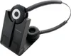 A black Jabra wireless headset and its charging base are shown against a white background. Produktbild-Vorschau