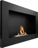 A black, wall-mounted bioethanol fireplace with a flame burning inside. Produktbild-Vorschau