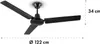 A black ceiling fan with dimensions indicated by text and lines. Náhľad obrázku produktu