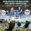 Collage of camping chairs in various settings: a couple camping, a woman at an outdoor event, and a man fishing. Voir les images du produit