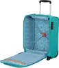 An open teal suitcase with a blue patterned interior, set against a white background. Produktbild-Vorschau