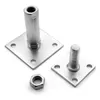 Three metal fasteners, two attached to square bases and one loose nut, are arranged on a white background. Produktbild-Vorschau
