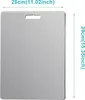 A silver cutting board with dimensions indicated. Produktbild-Vorschau