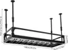 A black metal wine rack suspended from the ceiling, with dimensions indicated by text overlays. Podgląd zdjęcia produktu