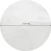 A white, round, fluffy rug with a measurement indicator. Produktbild-Vorschau