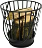 A black metal log holder filled with firewood, isolated on a white background. Produktbild-Vorschau