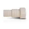A white plastic hose adapter with ribbed ends and a wider end with a flange. Produktbild-Vorschau