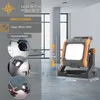 A product image showcasing a portable LED work light with dimensions and usage examples. Produktbild-Vorschau