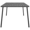 A dark grey metal garden table with a slatted top and four legs, shown from a side angle against a white background. Produktbild-Vorschau