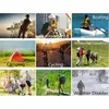 A collage of nine images depicting various outdoor activities and scenarios, each with a text label. Produktbild-Vorschau