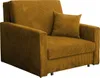 A mustard yellow corduroy sofa with a single throw pillow. Náhled obrázku produktu