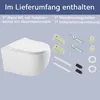 A wall-mounted toilet and its installation hardware are displayed against a light gray background, with text indicating the included items. Náhled obrázku produktu
