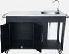 A black outdoor grill cart with a stainless steel countertop and sink, shown with its cabinet doors open. Anteprima dell’immagine prodotto
