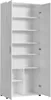 An open white cabinet with multiple shelves. Voir les images du produit