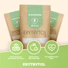 Three bags of ALLNUTRITION Erythritol are displayed with icons and text highlighting product benefits. Produktbild-Vorschau