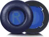 Two dark blue ear pads for headphones are shown against a white background. The inner fabric of the ear pads is blue with a light blue 'R' logo visible on both. Produktbild-Vorschau