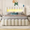 A bedroom scene featuring a bed with a headboard and footboard, dressed with bedding and pillows. A bedside table with a lamp and a framed picture is visible on the left, and another bedside table with a lamp is on the right. A piece of art hangs on the wa Produktbild-Vorschau