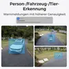 Collage of images showing a security camera's person/vehicle/animal detection feature. Produktbild-Vorschau