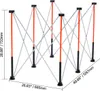 A portable folding assembly stand with its dimensions indicated. Voir les images du produit